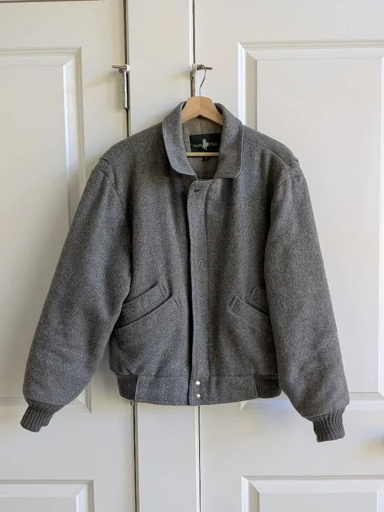Vintage Hunt Club Wool Jacket Men M Gray Collared Bomber Jacket Made in USA - Picture 2 of 16